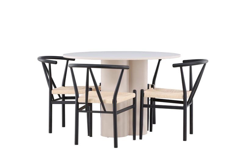 Olivia Ruokailuryhmä 110 cm Pyöreä jossa 4 Alfons tuolia - Beige/Musta - Huonekalut - Pöytä & ruokailuryhmä - Ruokailuryhmä
