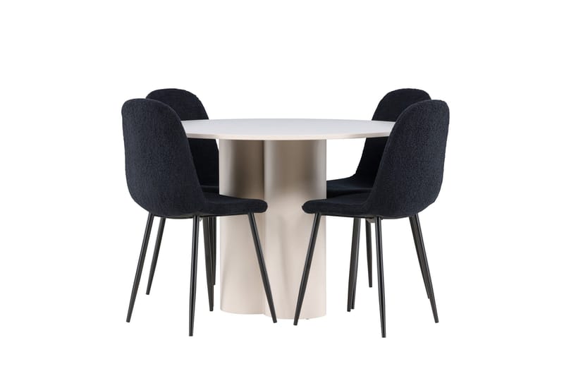 Olivia Ruokailuryhmä 110 cm Pyöreä jossa 4 Polar tuolia - Beige/Musta - Huonekalut - Pöytä & ruokailuryhmä - Ruokailuryhmä