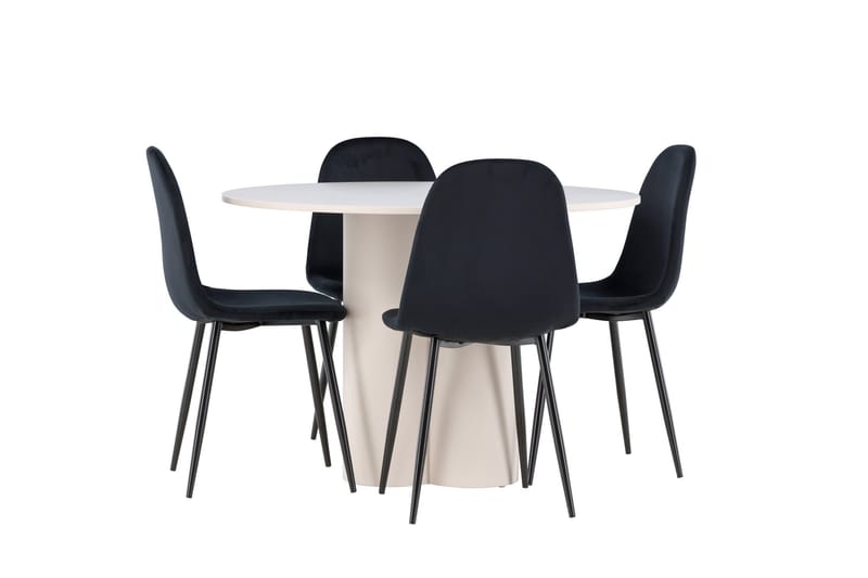 Olivia Ruokailuryhmä 110 cm Pyöreä jossa 4 Polar tuolia - Beige/Musta - Huonekalut - Pöytä & ruokailuryhmä - Ruokailuryhmä