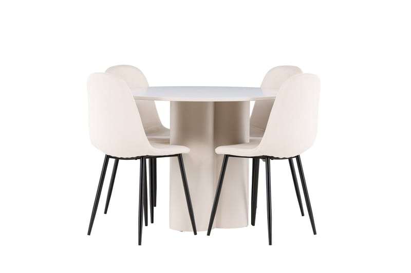 Olivia Ruokailuryhmä 110 cm Pyöreä jossa 4 Polar tuolia - Beige/Beige - Huonekalut - Pöytä & ruokailuryhmä - Ruokailuryhmä