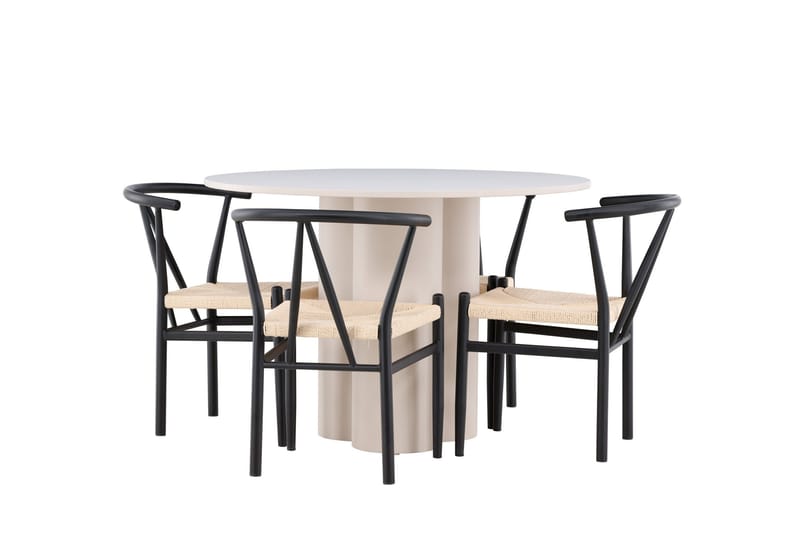 Olivia Ruokailuryhmä 110 cm Pyöreä jossa 4 Alfons tuolia - Beige/Musta - Huonekalut - Pöytä & ruokailuryhmä - Ruokailuryhmä