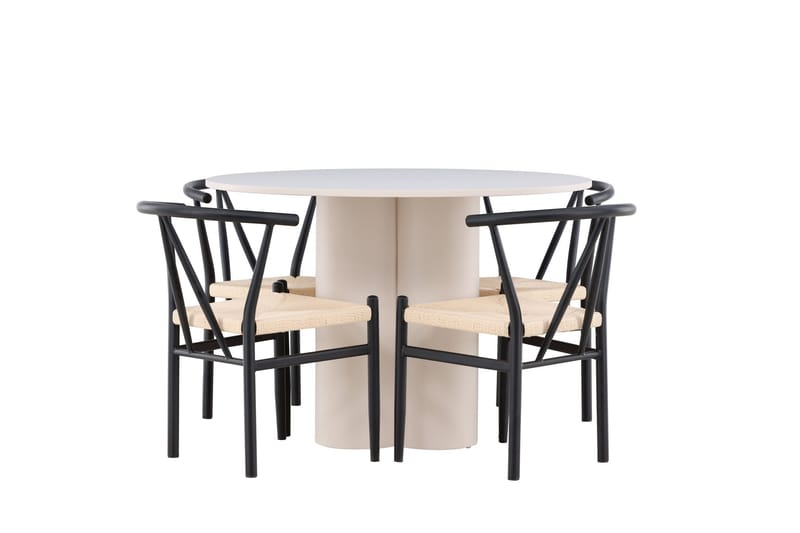Olivia Ruokailuryhmä 110 cm Pyöreä jossa 4 Alfons tuolia - Beige/Musta - Huonekalut - Pöytä & ruokailuryhmä - Ruokailuryhmä
