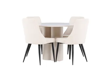 Olivia Ruokailuryhmä 110 cm Pyöreä jossa 4 Leone tuolia - Beige/Beige - Huonekalut - Pöytä & ruokailuryhmä - Ruokailuryhmä