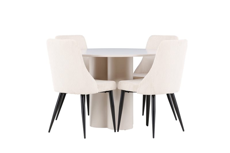 Olivia Ruokailuryhmä 110 cm Pyöreä jossa 4 Leone tuolia - Beige/Beige - Huonekalut - Pöytä & ruokailuryhmä - Ruokailuryhmä