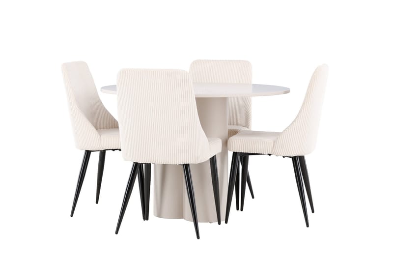 Olivia Ruokailuryhmä 110 cm Pyöreä jossa 4 Leone tuolia - Beige/Beige - Huonekalut - Pöytä & ruokailuryhmä - Ruokailuryhmä