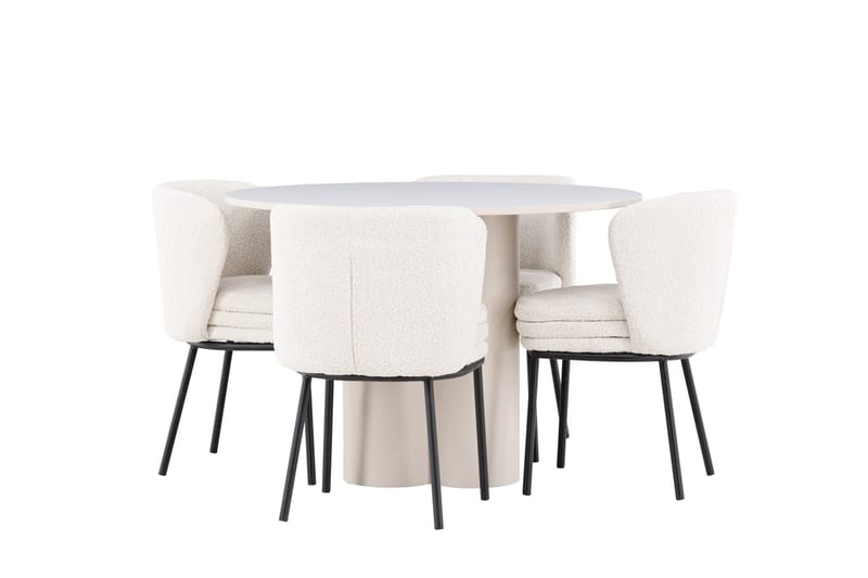Olivia Ruokailuryhmä 110 cm Pyöreä jossa 4 Agnes tuolia - Beige/Valkoinen - Huonekalut - Pöytä & ruokailuryhmä - Ruokailuryhmä