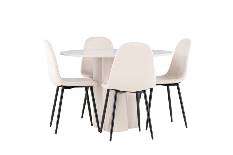 Olivia Ruokailuryhmä 110 cm Pyöreä jossa 4 Polar tuolia - Beige/Beige - Huonekalut - Pöytä & ruokailuryhmä - Ruokailuryhmä