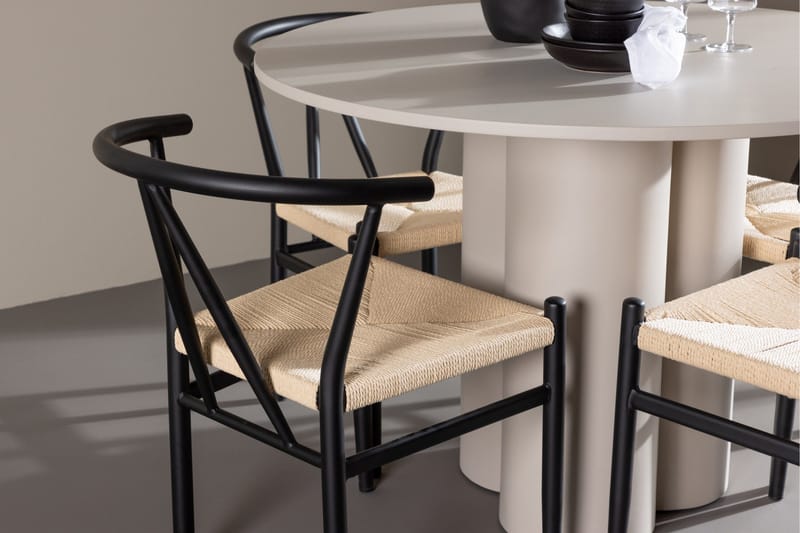 Olivia Ruokailuryhmä 110 cm Pyöreä jossa 4 Alfons tuolia - Beige/Musta - Huonekalut - Pöytä & ruokailuryhmä - Ruokailuryhmä
