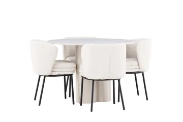 Olivia Ruokailuryhmä 110 cm Pyöreä jossa 4 Agnes tuolia - Beige/Valkoinen - Huonekalut - Pöytä & ruokailuryhmä - Ruokailuryhmä
