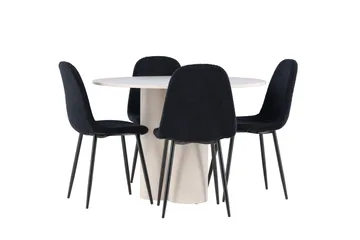 Olivia Ruokailuryhmä 110 cm Pyöreä jossa 4 Polar tuolia - Beige/Musta - Huonekalut - Pöytä & ruokailuryhmä - Ruokailuryhmä