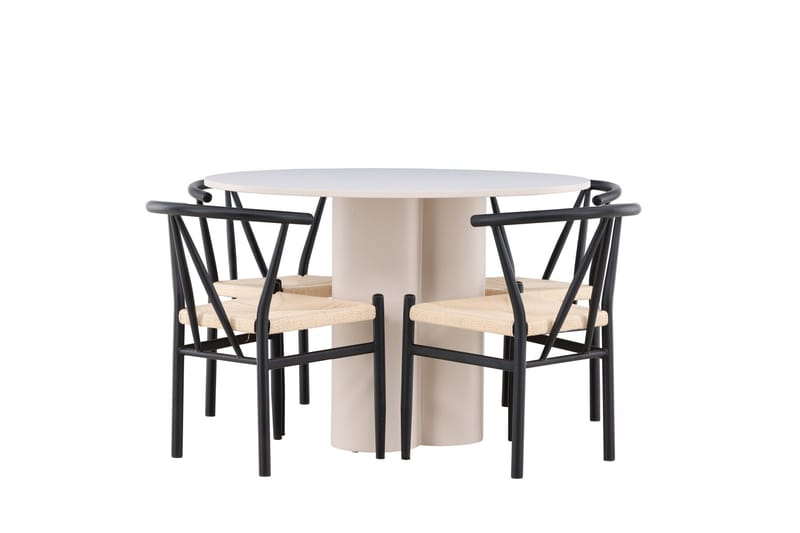 Olivia Ruokailuryhmä 110 cm Pyöreä jossa 4 Alfons tuolia - Beige/Musta - Huonekalut - Pöytä & ruokailuryhmä - Ruokailuryhmä
