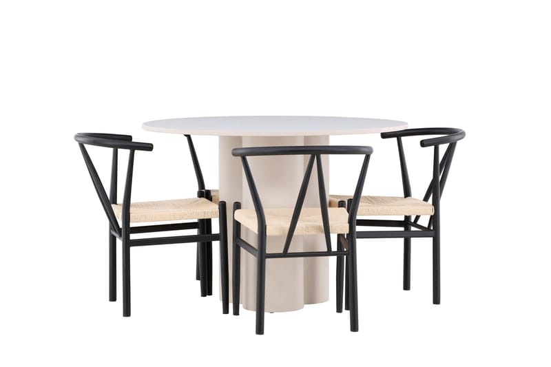 Olivia Ruokailuryhmä 110 cm Pyöreä jossa 4 Alfons tuolia - Beige/Musta - Huonekalut - Pöytä & ruokailuryhmä - Ruokailuryhmä