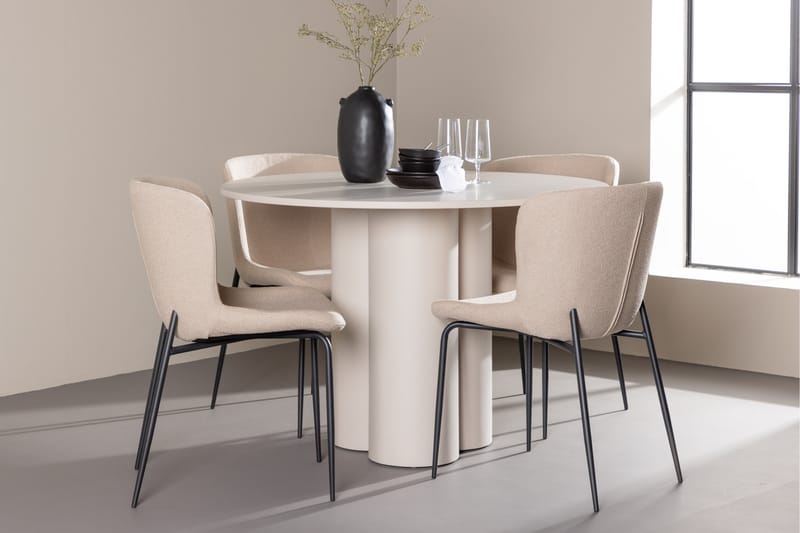 Olivia Ruokailuryhmä 110 cm Pyöreä jossa 4 Modesto tuolia - Beige/Beige - Huonekalut - Pöytä & ruokailuryhmä - Ruokailuryhmä