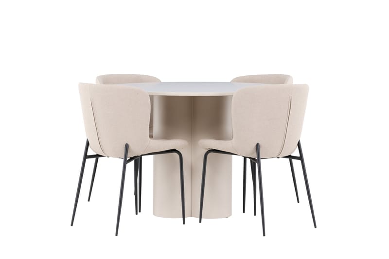 Olivia Ruokailuryhmä 110 cm Pyöreä jossa 4 Modesto tuolia - Beige/Beige - Huonekalut - Pöytä & ruokailuryhmä - Ruokailuryhmä