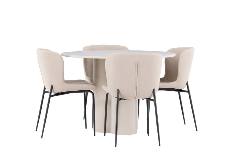 Olivia Ruokailuryhmä 110 cm Pyöreä jossa 4 Modesto tuolia - Beige/Beige - Huonekalut - Pöytä & ruokailuryhmä - Ruokailuryhmä