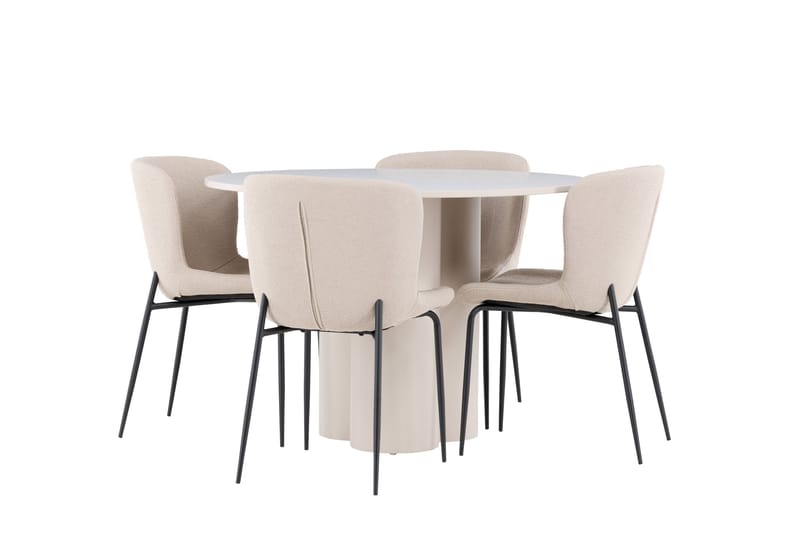 Olivia Ruokailuryhmä 110 cm Pyöreä jossa 4 Modesto tuolia - Beige/Beige - Huonekalut - Pöytä & ruokailuryhmä - Ruokailuryhmä
