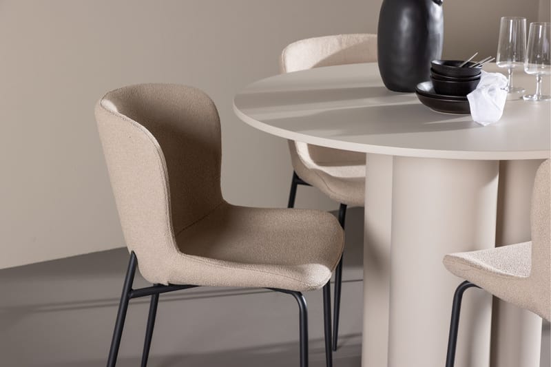 Olivia Ruokailuryhmä 110 cm Pyöreä jossa 4 Modesto tuolia - Beige/Beige - Huonekalut - Pöytä & ruokailuryhmä - Ruokailuryhmä
