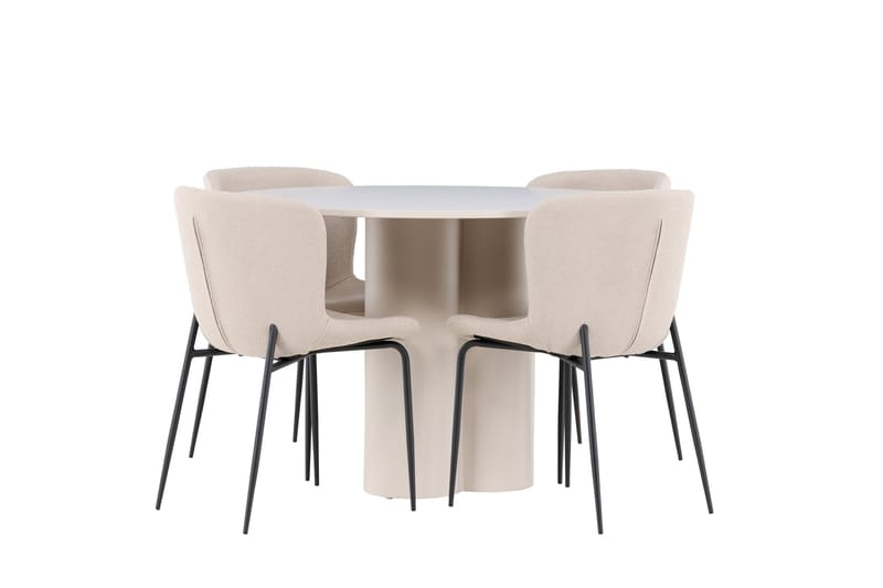 Olivia Ruokailuryhmä 110 cm Pyöreä jossa 4 Modesto tuolia - Beige/Beige - Huonekalut - Pöytä & ruokailuryhmä - Ruokailuryhmä