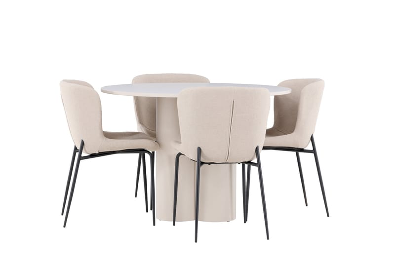 Olivia Ruokailuryhmä 110 cm Pyöreä jossa 4 Modesto tuolia - Beige/Beige - Huonekalut - Pöytä & ruokailuryhmä - Ruokailuryhmä