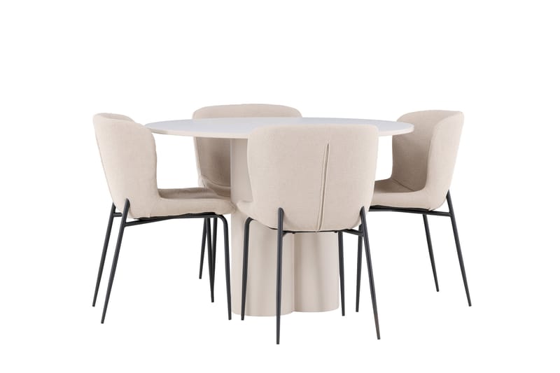 Olivia Ruokailuryhmä 110 cm Pyöreä jossa 4 Modesto tuolia - Beige/Beige - Huonekalut - Pöytä & ruokailuryhmä - Ruokailuryhmä