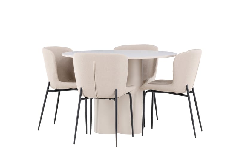 Olivia Ruokailuryhmä 110 cm Pyöreä jossa 4 Modesto tuolia - Beige/Beige - Huonekalut - Pöytä & ruokailuryhmä - Ruokailuryhmä