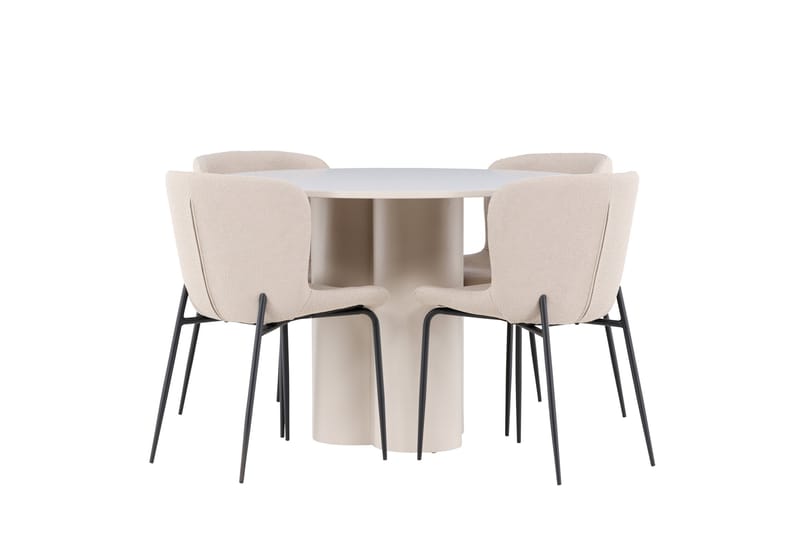 Olivia Ruokailuryhmä 110 cm Pyöreä jossa 4 Modesto tuolia - Beige/Beige - Huonekalut - Pöytä & ruokailuryhmä - Ruokailuryhmä