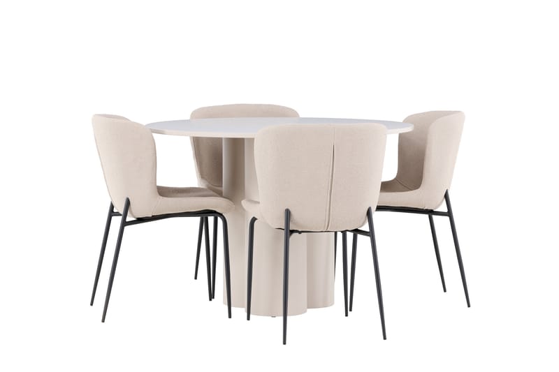 Olivia Ruokailuryhmä 110 cm Pyöreä jossa 4 Modesto tuolia - Beige/Beige - Huonekalut - Pöytä & ruokailuryhmä - Ruokailuryhmä