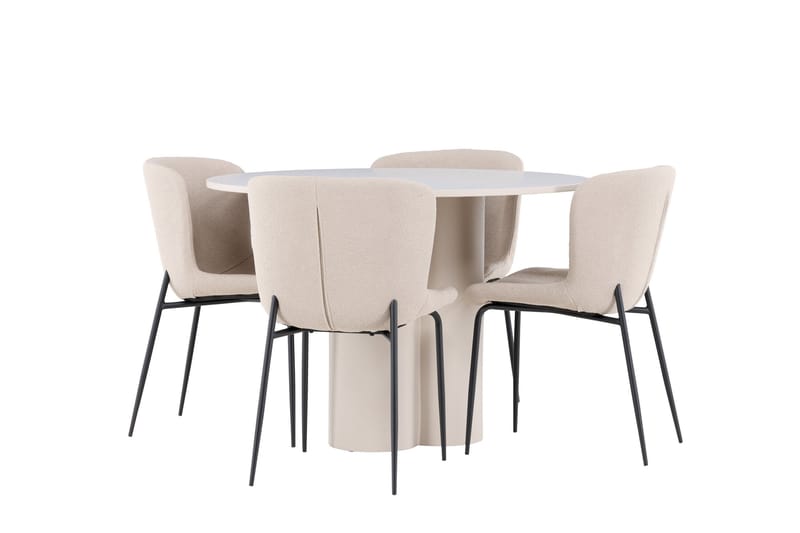 Olivia Ruokailuryhmä 110 cm Pyöreä jossa 4 Modesto tuolia - Beige/Beige - Huonekalut - Pöytä & ruokailuryhmä - Ruokailuryhmä