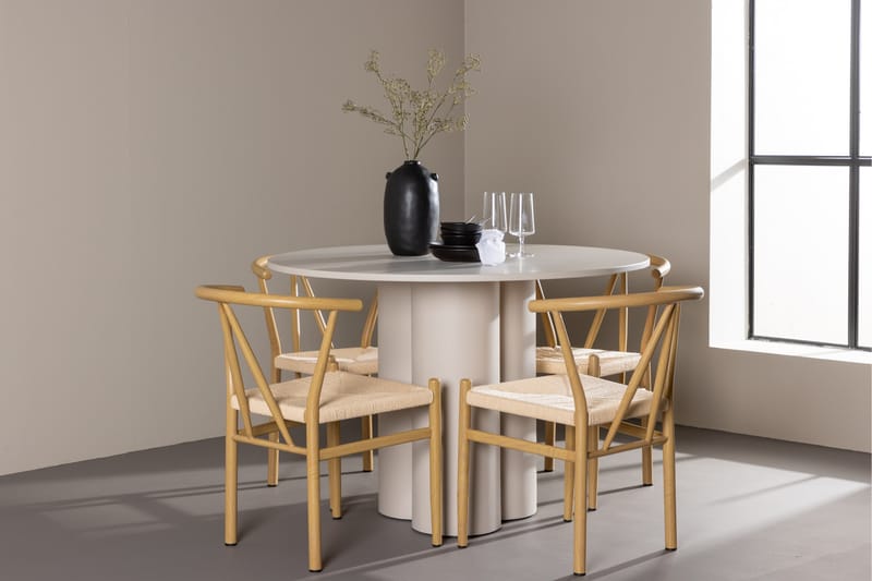 Olivia Ruokailuryhmä 110 cm Pyöreä jossa 4 Alfons tuolia - Beige/Beige - Huonekalut - P�öytä & ruokailuryhmä - Ruokailuryhmä