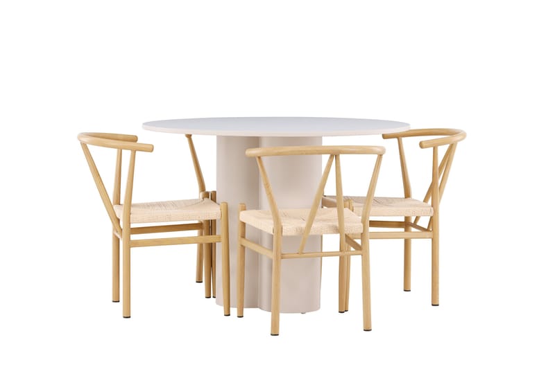 Olivia Ruokailuryhmä 110 cm Pyöreä jossa 4 Alfons tuolia - Beige/Beige - Huonekalut - Pöytä & ruokailuryhmä - Ruokailuryhmä