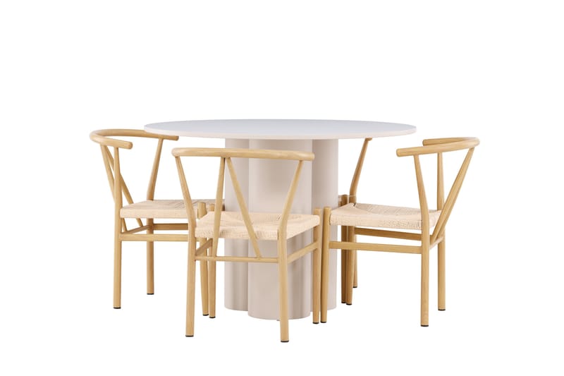 Olivia Ruokailuryhmä 110 cm Pyöreä jossa 4 Alfons tuolia - Beige/Beige - Huonekalut - Pöytä & ruokailuryhmä - Ruokailuryhmä