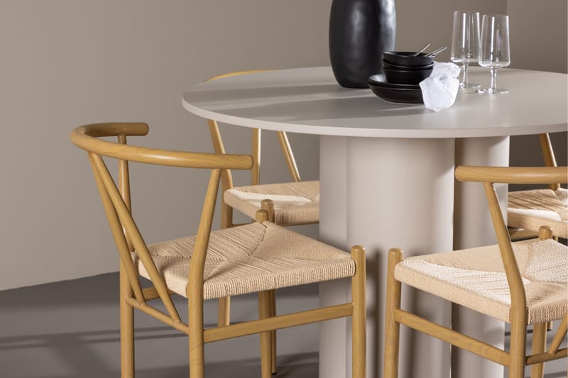 Olivia Ruokailuryhmä 110 cm Pyöreä jossa 4 Alfons tuolia - Beige/Beige - Huonekalut - Pöytä & ruokailuryhmä - Ruokailuryhmä