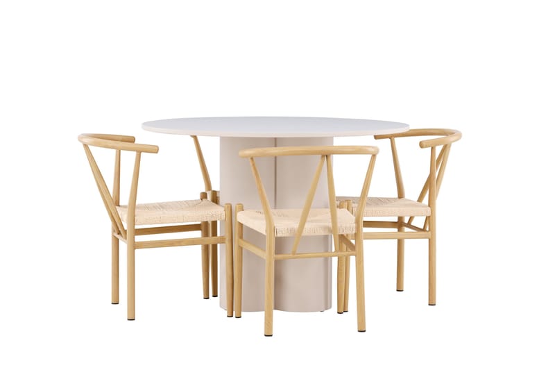Olivia Ruokailuryhmä 110 cm Pyöreä jossa 4 Alfons tuolia - Beige/Beige - Huonekalut - Pöytä & ruokailuryhmä - Ruokailuryhmä