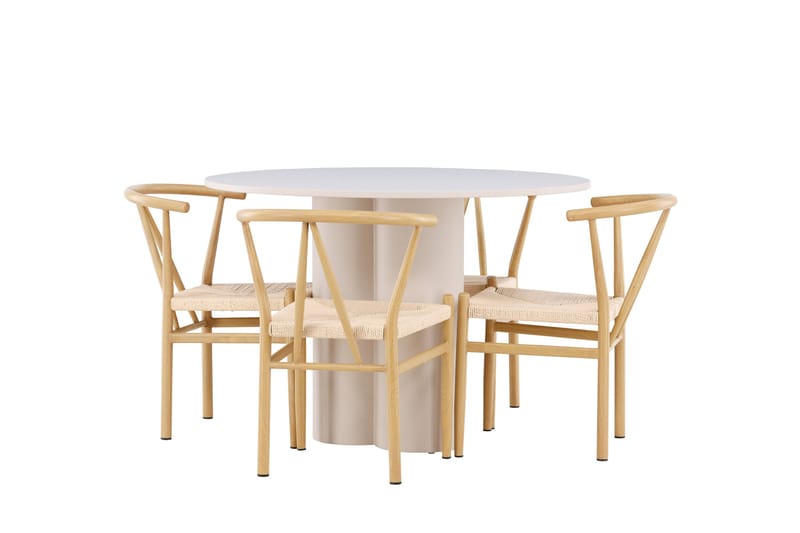 Olivia Ruokailuryhmä 110 cm Pyöreä jossa 4 Alfons tuolia - Beige/Beige - Huonekalut - Pöytä & ruokailuryhmä - Ruokailuryhmä