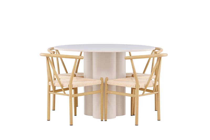 Olivia Ruokailuryhmä 110 cm Pyöreä jossa 4 Alfons tuolia - Beige/Beige - Huonekalut - Pöytä & ruokailuryhmä - Ruokailuryhmä