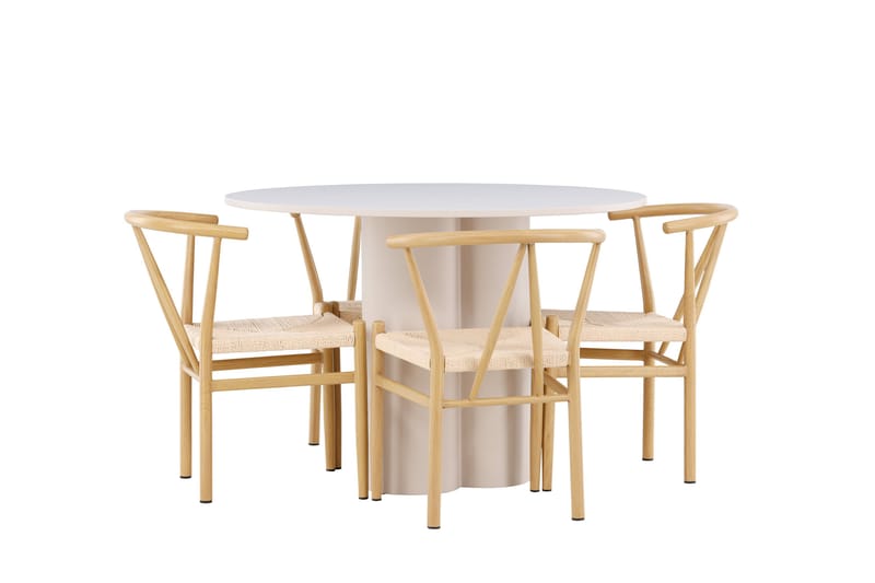 Olivia Ruokailuryhmä 110 cm Pyöreä jossa 4 Alfons tuolia - Beige/Beige - Huonekalut - Pöytä & ruokailuryhmä - Ruokailuryhmä