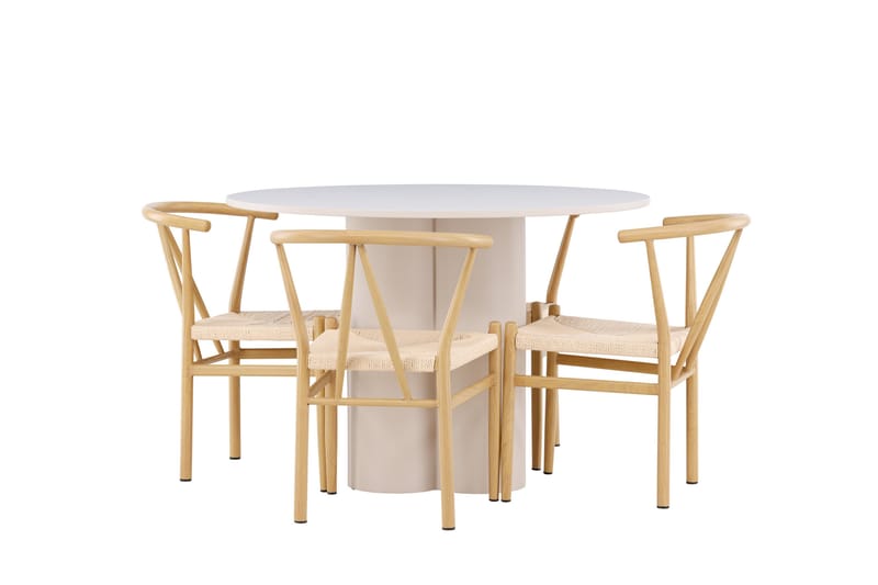 Olivia Ruokailuryhmä 110 cm Pyöreä jossa 4 Alfons tuolia - Beige/Beige - Huonekalut - Pöytä & ruokailuryhmä - Ruokailuryhmä
