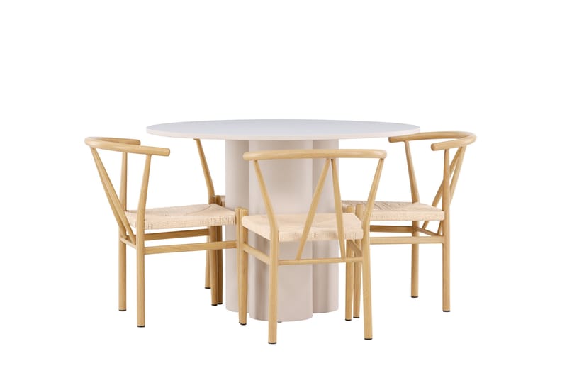 Olivia Ruokailuryhmä 110 cm Pyöreä jossa 4 Alfons tuolia - Beige/Beige - Huonekalut - Pöytä & ruokailuryhmä - Ruokailuryhmä