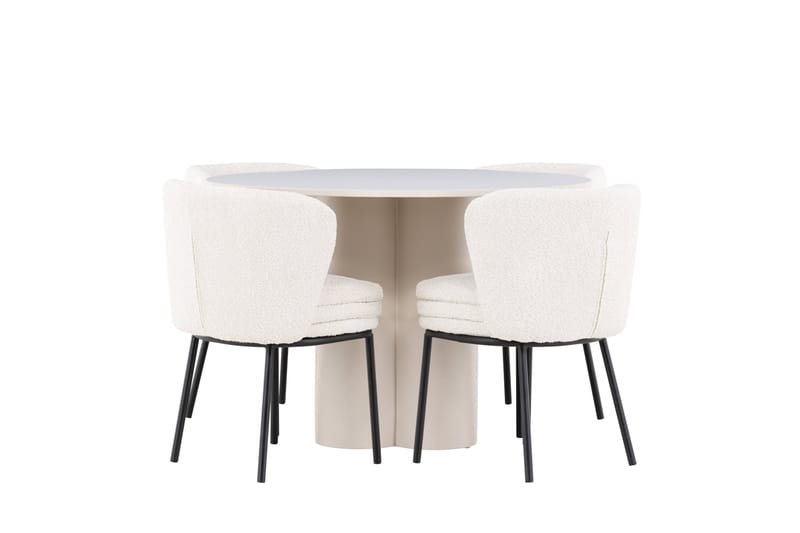 Olivia Ruokailuryhmä 110 cm Pyöreä jossa 4 Agnes tuolia - Beige/Valkoinen - Huonekalut - Pöytä & ruokailuryhmä - Ruokailuryhmä