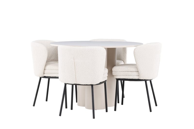 Olivia Ruokailuryhmä 110 cm Pyöreä jossa 4 Agnes tuolia - Beige/Valkoinen - Huonekalut - Pöytä & ruokailuryhmä - Ruokailuryhmä