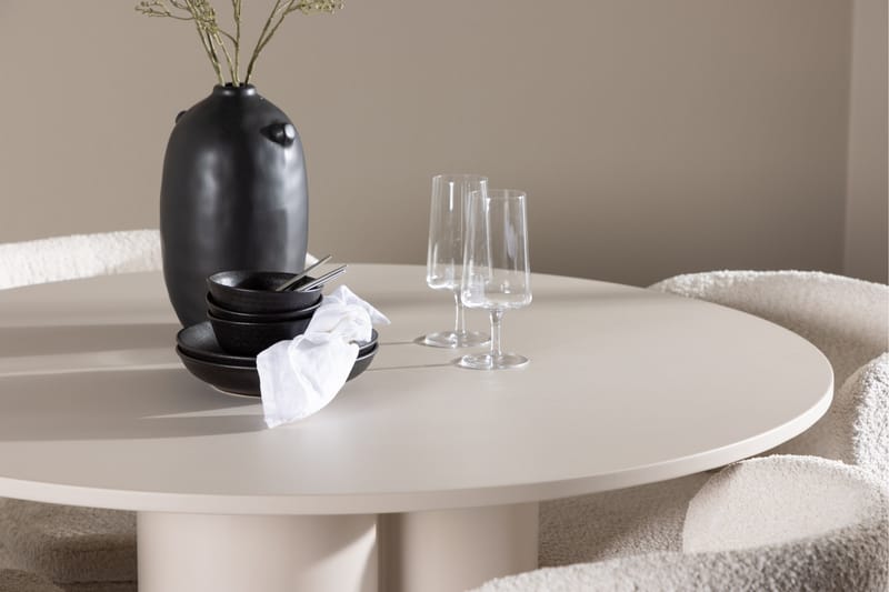 Olivia Ruokailuryhmä 110 cm Pyöreä jossa 4 Agnes tuolia - Beige/Valkoinen - Huonekalut - Pöytä & ruokailuryhmä - Ruokailuryhmä