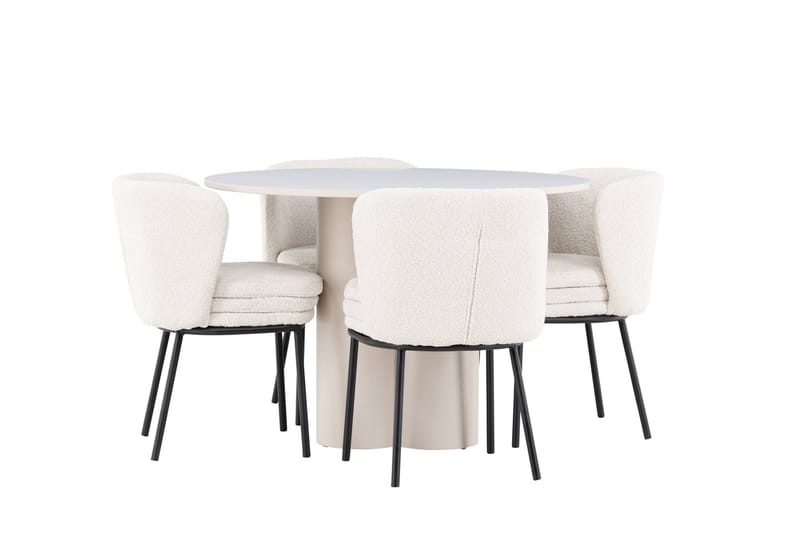 Olivia Ruokailuryhmä 110 cm Pyöreä jossa 4 Agnes tuolia - Beige/Valkoinen - Huonekalut - Pöytä & ruokailuryhmä - Ruokailuryhmä