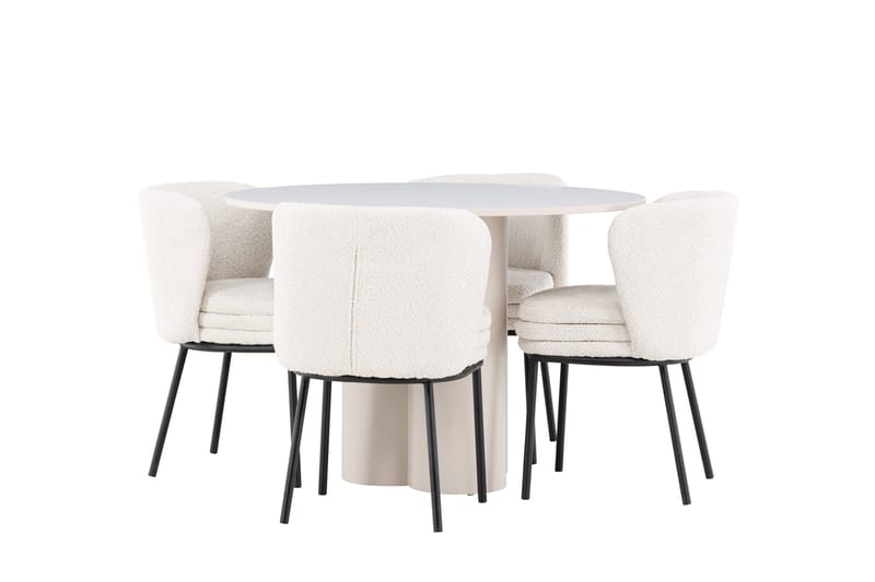 Olivia Ruokailuryhmä 110 cm Pyöreä jossa 4 Agnes tuolia - Beige/Valkoinen - Huonekalut - Pöytä & ruokailuryhmä - Ruokailuryhmä
