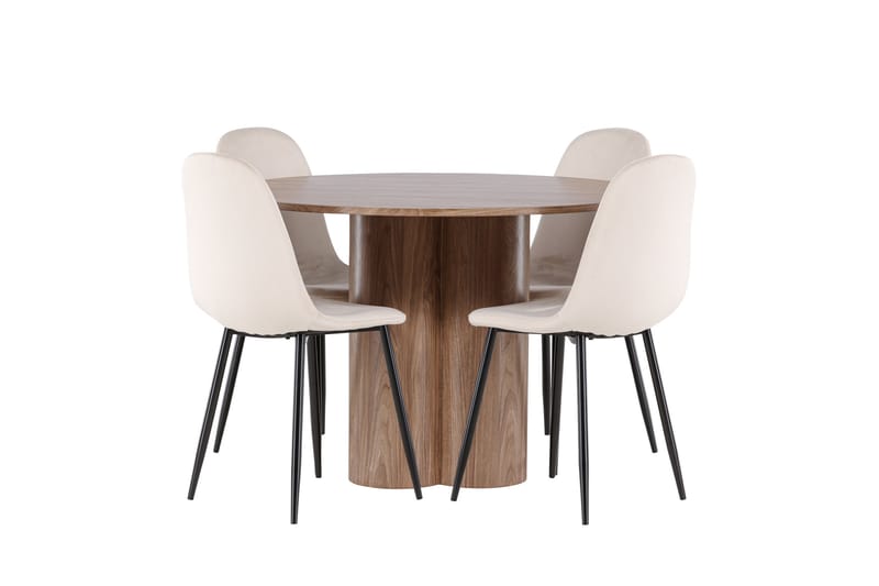 Olivia Ruokailuryhmä 110 cm Pyöreä jossa 4 Polar tuolia - Mokka/Beige - Huonekalut - Pöytä & ruokailuryhmä - Ruokailuryhmä