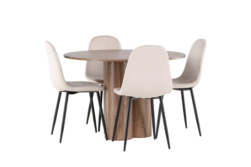 Olivia Ruokailuryhmä 110 cm Pyöreä jossa 4 Polar tuolia - Mokka/Beige - Huonekalut - Pöytä & ruokailuryhmä - Ruokailuryhmä