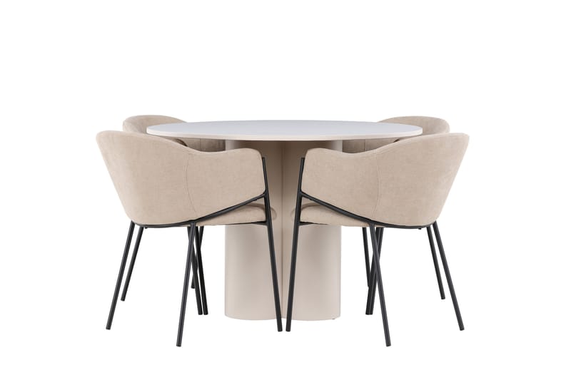 Olivia Ruokailuryhmä 110 cm Pyöreä jossa 4 Evelina tuolia - Beige/Beige - Huonekalut - Pöytä & ruokailuryhmä - Ruokailuryhmä