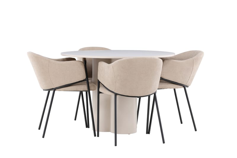 Olivia Ruokailuryhmä 110 cm Pyöreä jossa 4 Evelina tuolia - Beige/Beige - Huonekalut - Pöytä & ruokailuryhmä - Ruokailuryhmä