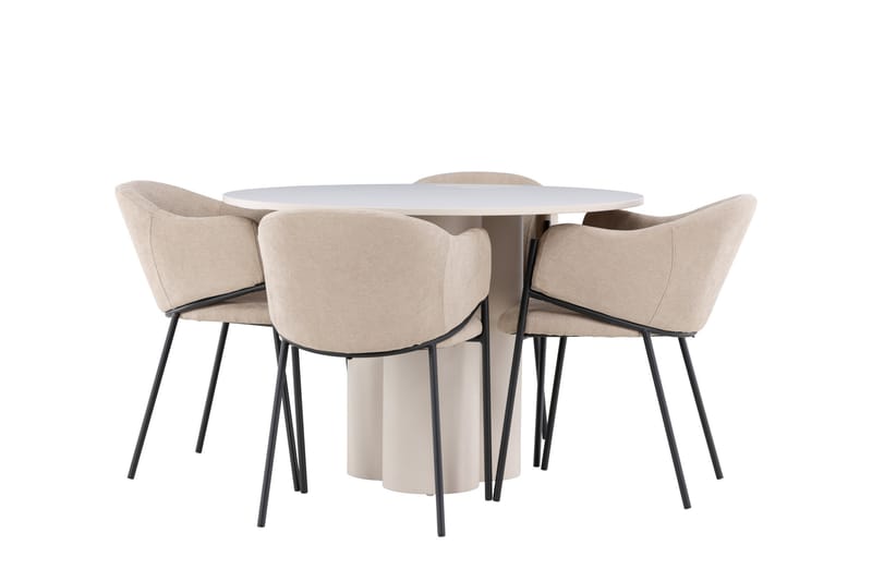 Olivia Ruokailuryhmä 110 cm Pyöreä jossa 4 Evelina tuolia - Beige/Beige - Huonekalut - Pöytä & ruokailuryhmä - Ruokailuryhmä