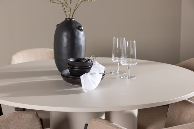 Olivia Ruokailuryhmä 110 cm Pyöreä jossa 4 Evelina tuolia - Beige/Beige - Huonekalut - Pöytä & ruokailuryhmä - Ruokailuryhmä