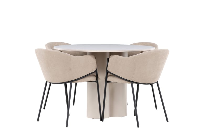 Olivia Ruokailuryhmä 110 cm Pyöreä jossa 4 Evelina tuolia - Beige/Beige - Huonekalut - Pöytä & ruokailuryhmä - Ruokailuryhmä